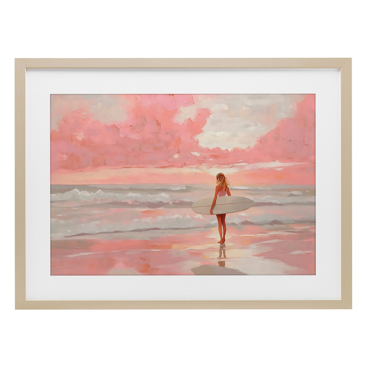 Stupell Industries Pink Sky Surfer Framed Print Under Glass, design by LSR Design Studio